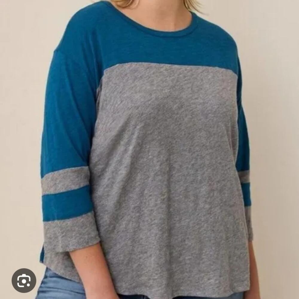 Torrid Blue & Grey Cotton Jersey Lace Back Colorblock Varsity Stripe Tee 0/12